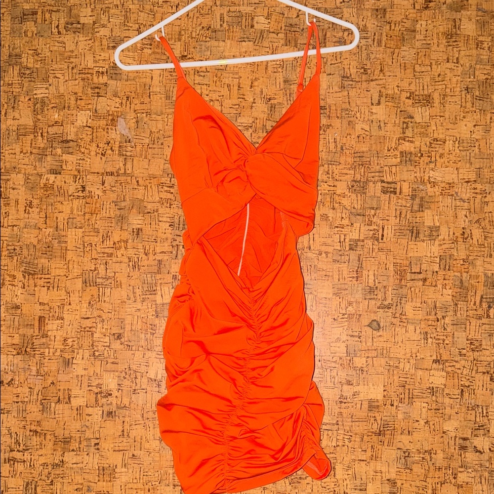 Elegant Orange Ruched Dress